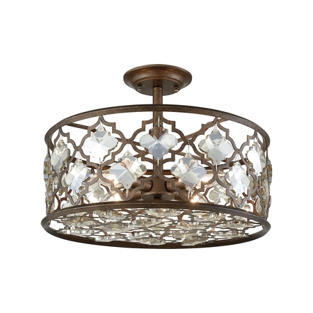 ELK LIGHTING Armand 4-Lght Semi Flush in Weathered Brnz w/Champagne-plated Crystals 31092/4